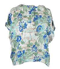 Dámská béžovo-modro-zelená květovaná halenka 