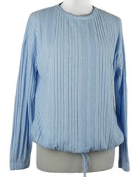 Dámský světlemodrý žebrovaný lehký svetr se stahováním F&f