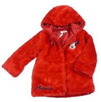 Červený chlpatý kabát s Minnie a kapucňou Disney