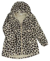 Béžová šušťáková jarná parka s leopardím vzorom a kapucňou H&M