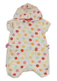 Biely bodkovaná ý froté kraťasový overal s kapucňou Mothercare