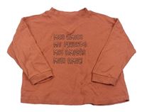 Oranžové oversize tričko s nápisom Zara