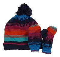2set- barevná pruhovaná čepice+ rukavice Baker vel.98-116