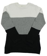 Bielo-sivo-čierny rebrovaný sveter Next