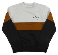 Bielo-hnedo-čierna ľahká mikina s nápisom