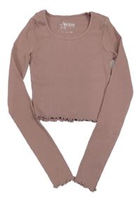 Světlerůžové žebrované crop triko Peacocks