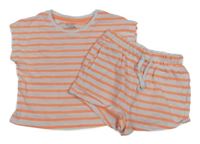 2set- bílo-neonově růžové pruhované tričko + kraťasy Primark