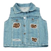 Modrá melírovaná prepínaci vesta s leopardím vzorom Shein