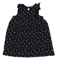 Tmavomodré bavlnené šaty so srdiečkami