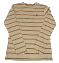 Béžovo-oranžovo-čierne pruhované tričko s medvěďom Dunnes Stores