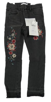 Nové - Tmavošedé rifle s vyšitými květinami Name it