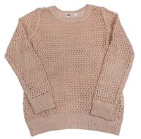 Svetloružový perforovaný třptivý sveter H&M