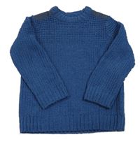 Modrý žinylkový sveter s vsadkami zn. F&F