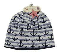 Nové - Modro-bílá pruhovaná čepice s kotvami 