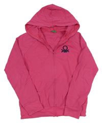 Malinová prepínaci mikina s logom a kapucňou Benetton