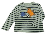 Světlekhaki-tmavomodré pruhované tričko s myší a slonom