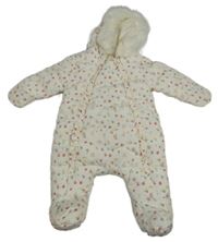 Smetanová květovaná šusťáková zimní kombinéza s kapucí Primark