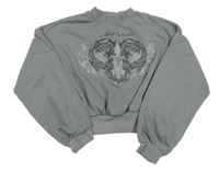 Sivá oversize crop mikina s potlačou H&M