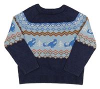 Tmavo-svetlomodrý sveter s dinosaurami Mothercare