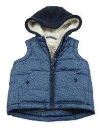 Tmavomodrá melírovaná šušťáková zateplená vesta s kapucňou F&F