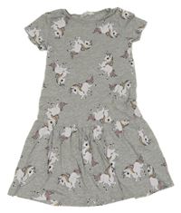 Sivé melírované bavlnené šaty s jednorožcami H&M