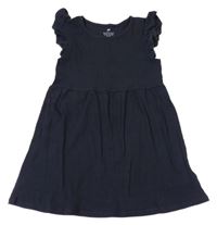 Tmavomodré rebrované bavlnené šaty s volánikmi H&M