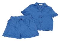 2set - Modrá vzorovaná halenka s madeirou + kraťasy M&S