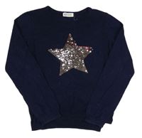 Tmavomodrý sveter s hvězdičkou z flitrů H&M