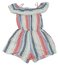 Světlemodro-bielo-ružový pruhovaný kraťasový overal H&M