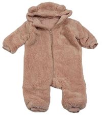 Starorůžová chlupatá podšitá kombinéza s kapucí 