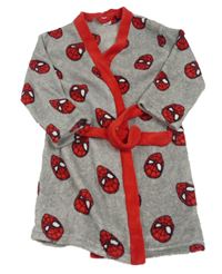 Sivo-červený chlpatý župan so Spider-manem a opaskom