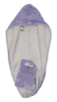 Nové - Fialový vzorovaný chlupatý turban 