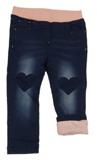 Tmavomodro-růžové teplákové podšité rifle se srdíčky DopoDopo 