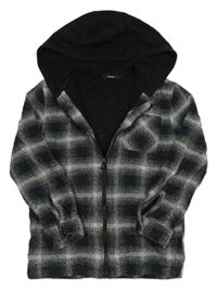 Čierno-sivá kockovaná flanelová košeľová bunda s kapucňou George