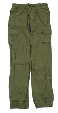 Khaki plátenné cargo cuff nohavice Denim