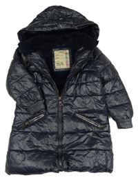 Tmavomodrý šusťákový zimní kabát s kapucí M&S