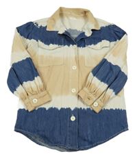 Béžovo-tmavomodrá pruhovaná rifľová košeľa Next