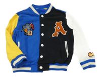 Modro-barevná propínací baseballová propínací mikina s nášivkami Next