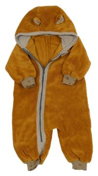 Medová chlpatá kombinéza s kapucňou