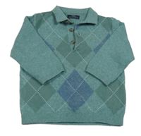 Modrozelený károvaný sveter s golierikom Next