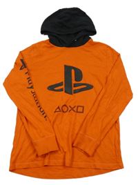 Oranžovo-černé triko s logem a kapucí - PlayStation Next