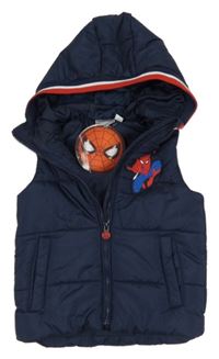 Nové - Tmavomodrá šusťáková prošívaná zateplená vesta se Spider-manem a kapucí Marvel
