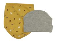 2set - Šedá čepice + okrový slinták se vzorem 