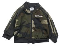 Béžovo-hnědo-šedá army propínací sportovní mikina s logem Adidas