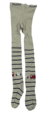 Šedo-tmavomodré pruhované punčocháče s dopravními prostředky Alana 