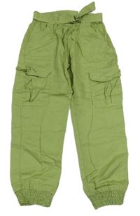 Khaki plátěné cargo cuff kalhoty s páskem 