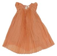 Broskvové šifónové plisované trblietavé šaty C&A