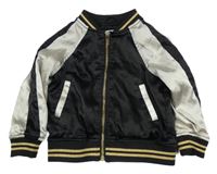 Čierno-béžová saténová jarná bunda s kvetmi H&M