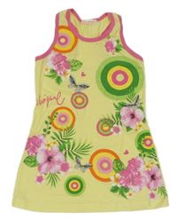 Žlto-ružové šaty s kvetmi a motýlikmi Repanda