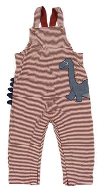 Červeno-bílé pruhované laclové tepláky s dinosaurem M&S